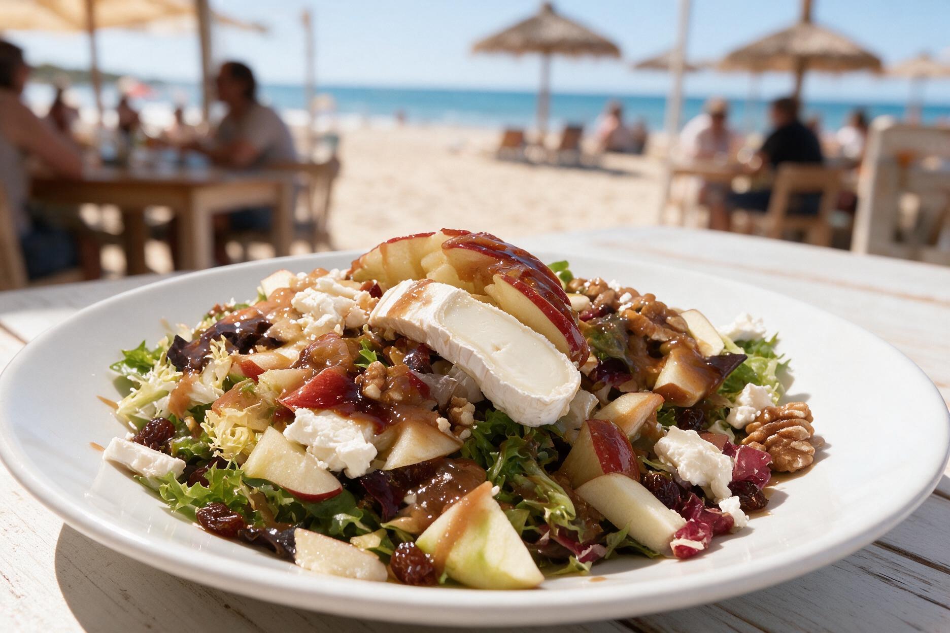Ensalada La Resalá con rulo de cabra, nueces y vinagreta de membrillo
