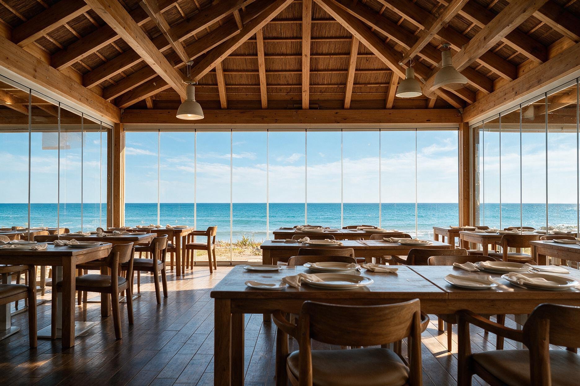 Interior de La Resalá Chiringuito frente al mar con vistas a la Playa de la Charca